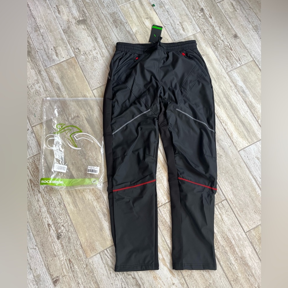 NWT Black Windbreaker Pants with Red Accents
